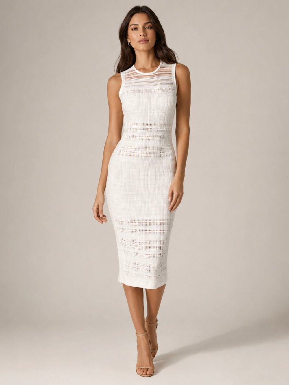 Narciso Rodriguez Cream Sheer Panel Knit Midi Dress Size 40